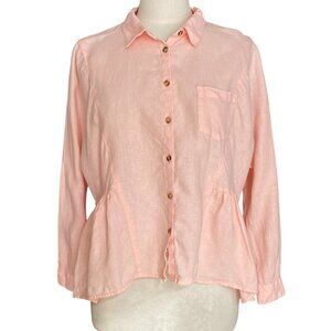 Holding Horses Anthro 100% Linen Peplum Button Top Peach Cottage Lagenlook-S